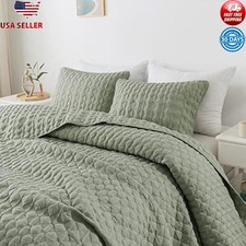 Sage Green King Size Quilt Set Lightweight Soft Coverlet 3 Pieces Bedspread New