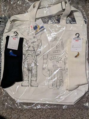 KAWS + WARHOL x UNIQLO Collaboration Tote + Socks + Keychain 2way tote bag New 