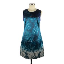 T TAHARI Satin Abstract Colorful Midi Dress Sheath Size 6 Career Office Colorful