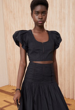 Nuevo sin etiquetas Ulla Johnson Kalena manga abullonada cremallera frontal crop top, talla 10, $285 A29
