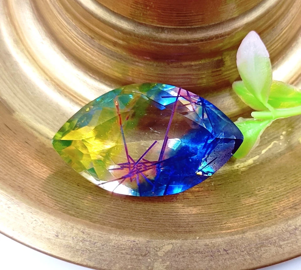 104.50 Ct Multi-Color Rutilated Quartz Marquise Cut Certified Loose Gemstone AKA - Image 4 of 4