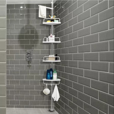 4-TIER NON RUST BATHROOM TELESCOPIC CORNER SHELF STORAGE SHOWER ORGANISER UK