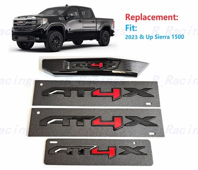 4PCS Gloss Black Red Doors Front Rear AT4X Emblems GMC 2022+ Sierra 1500