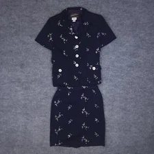 Rickie Freeman Teri Jon Skirt Suit Womens 6 Blue Floral 2 Piece Button Up