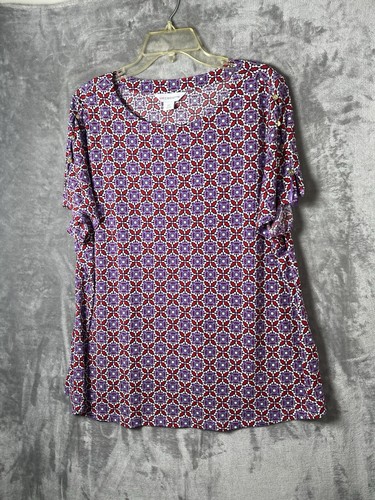 Liz Claiborne Women short Sleeve Star Design Top Size OX(14) Red/Purple - Picture 3 of 7