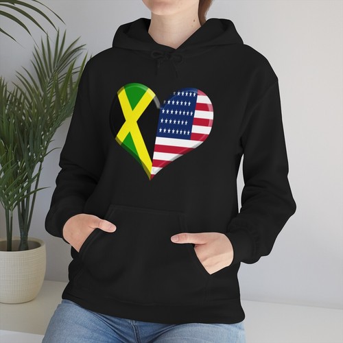 Jamaican American Flag Hooded Sweatshirt Jamaican Pride USA Flag Hoodie - Picture 26 of 28