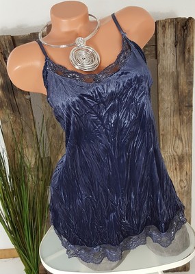 NEU LINDSAY ITALY CRASH SAMT PLÜSCH TRÄGER TOP SPITZE  PARTY BLAU 38-42