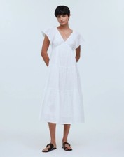 Madewell Tie-Back Flutter-Sleeve Tiered Midi Dress in Soft White