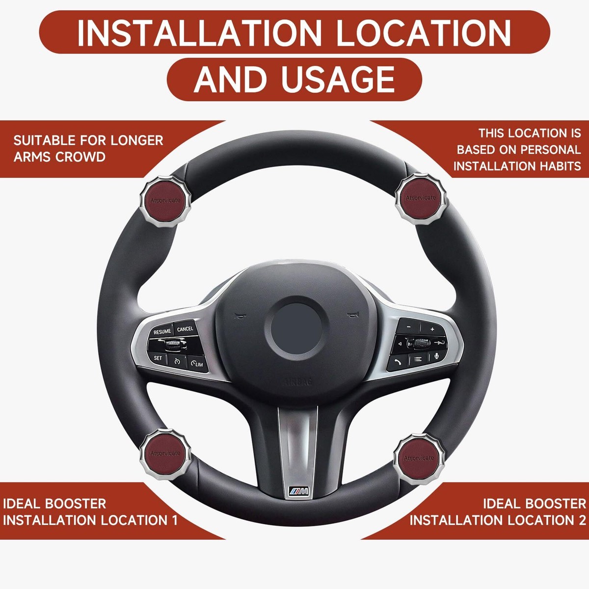 Red Rose Shaped Steering Wheel Spinner Knob - Suicide Knob For Cars, Trucks & Boats, 1.2" Inner Diameter, Easy Install Assist Grip
