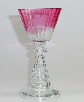 Heckert Römer Trompetenfuß rosa Überfang verlaufend Gravur vor 1900 - Bild 1 von 4