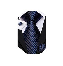 Mens Paisely Silk Tie for Men Necktie and Pocket Square Set Dark Blues