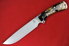 Busse Custom SARGE 7 .235" Flat Ground Satin INFI, Black G10 Grexed Puzzled Wood