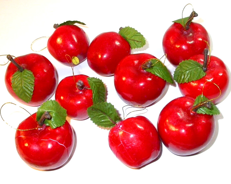 10 Vintage Spun Cotton RED Apples APPLE Decorations ORNAMENTS MCM Lot
