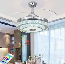 42" Crystal Ceiling Fan Light Bluetooth Speaker 7 Color Music Ceiling Chandelier
