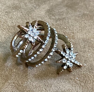 Copper Spiral Ring Studded With Rhinestone Stars Size 7   C132-30