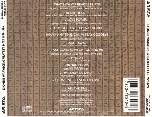 Greatest Hits (1979-1990) by Dionne Warwick (Funk, 1989, Arista) CD w inserts - Picture 2 of 2