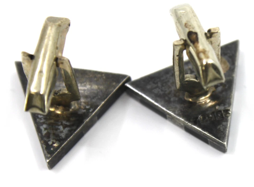 Black Onyx Cufflinks Geometric Shaped in Sterling Silver Vintage - Image 4 of 4