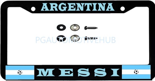 License Plate Frame Black Stainless Steel Vinyl Lettering ARGENTINA MESSI SOCCER - Picture 3 of 3