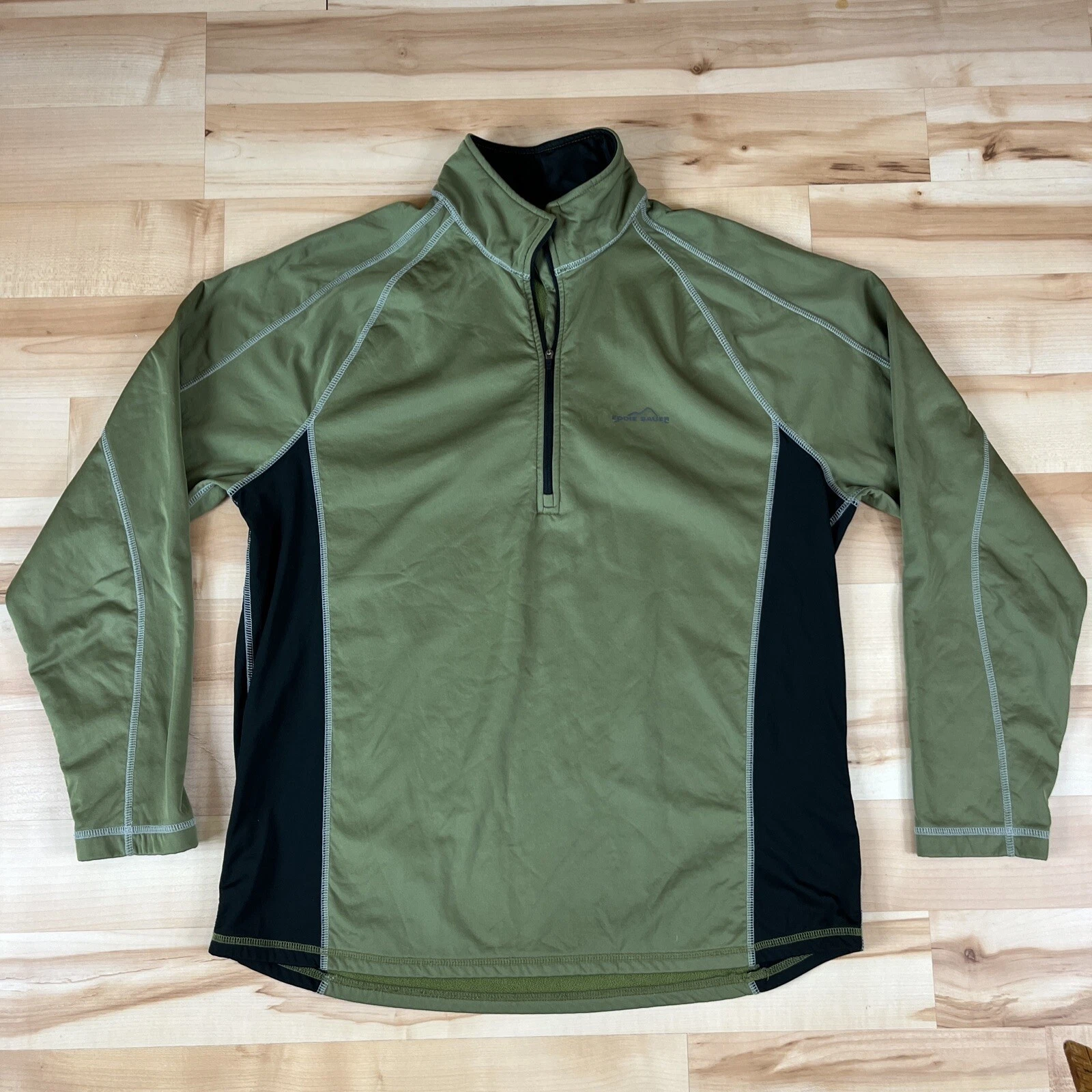 Eddie Bauer Jacket Men L Green 1/4 Zip Pullover Fleece Hiking Outdoor Gorpcore