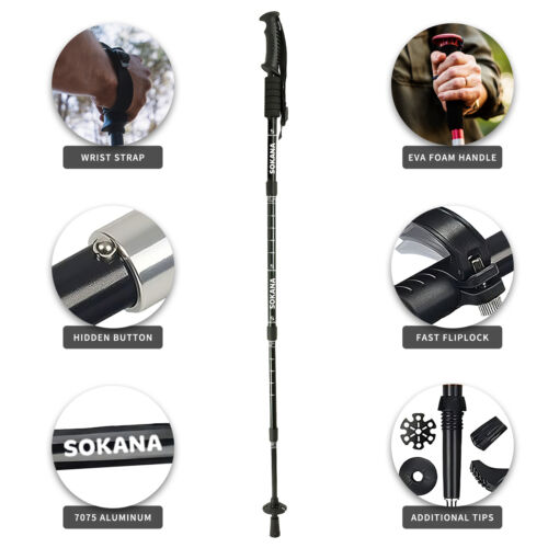 Hiking Walking Trekking Poles 2Pack Telescopic For Hiking Camping Mountaining BK - Picture 2 of 5
