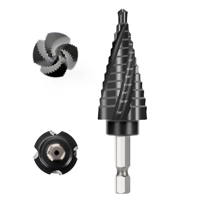 M35 Step Drill Bit, 1/4'' to 3/4''(9 Steps) Four Spiral Flutes Cobalt Unibit Step
