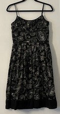 ANN TAYLOR Black Tan 100% Silk Dress spaghetti strap empire waist dress size 4