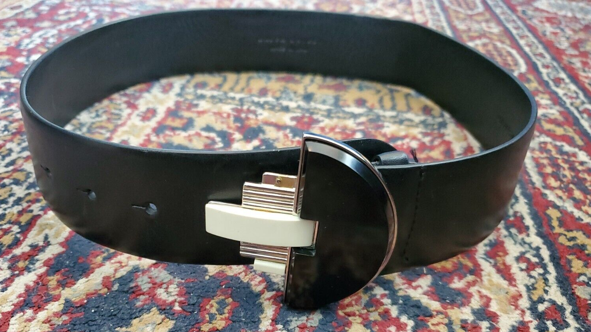 Ralph Lauren Collection Fall 2011 Black Suede Art Deco Inspired Buckle Belt Ralph Lauren Black Suede Belt Genuine Leather Small 26-30  main image 2