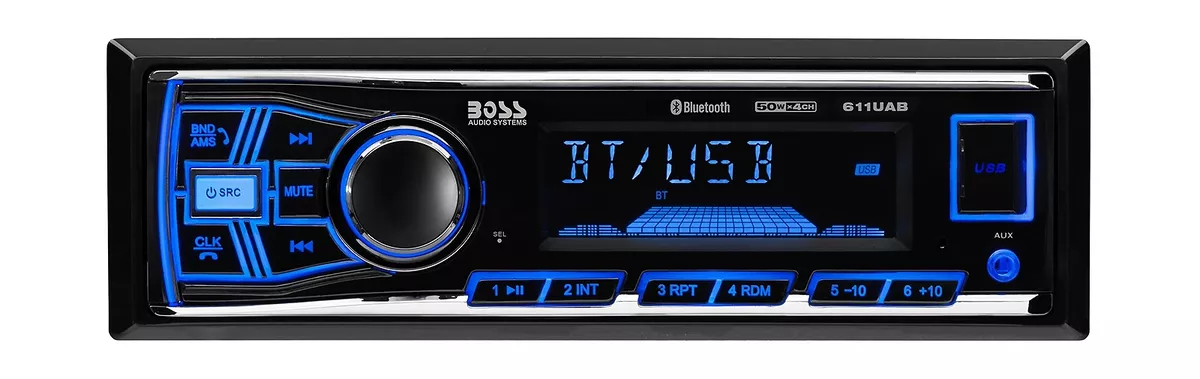 BOSS Audio Systems 611UAB Car Audio Stereo System - Single Din, Bluetooth  Audio and Calling Head Unit, Aux Input, USB, Mechless, No CD/DVD Player,  AM/FM Radio Receiver, Hook up to Amplifier 