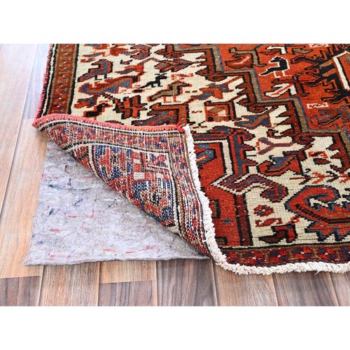 4'9"x8'1" Vivid Orange Vintage Zoroastrian Heris Pure Wool Hand Knotted Rug R294 - Picture 3 of 7