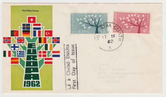 IRELAND Scott #184-185 on Illustrated FDC to Germany Issued Sept. 17 1962