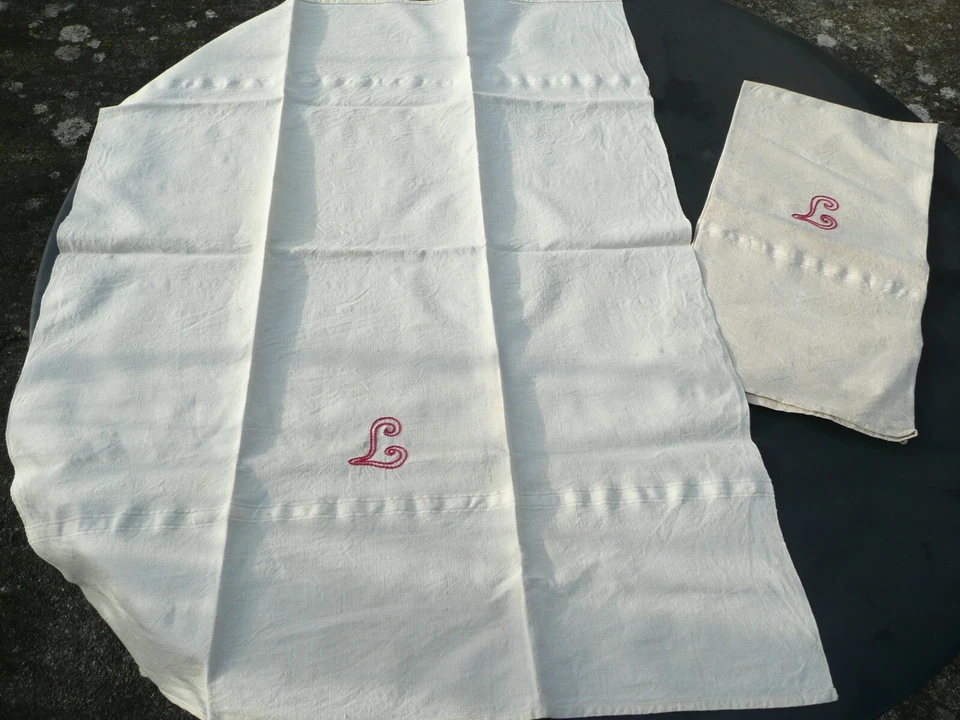 2 torchons ancien en métis avec liteau initiale L - Photo 4/4