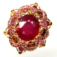 925 Sterling Silver Red Ruby Jewelry Ring Size 6.5 18K Gold Plated