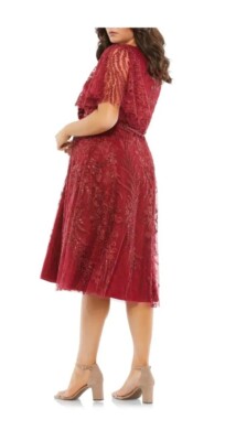 Mac Duggal Plus Burgundy Embroidered Tulle Lace Flare Fit Dress 24W $498 |  eBay