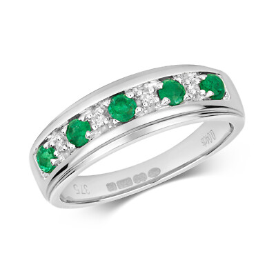 Ewigkeitsring 9 kt Weißgold Smaragd und Diamant Größen J bis Q (275)