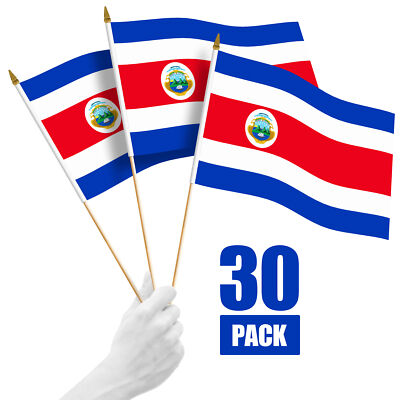 G128 30 Pack Handheld Costa Rica Costa Rican Flags 12x18 In Printed 150D Poly