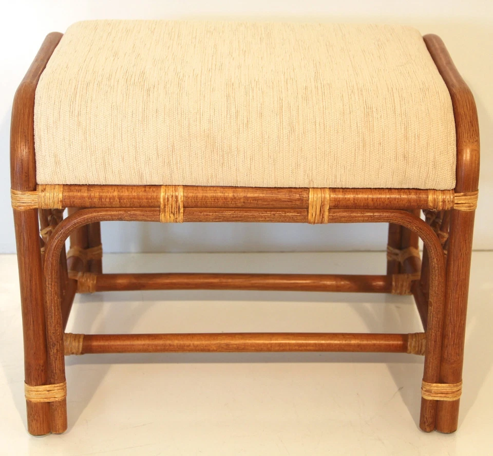 Banqueta Otomana Retangular Feita à Mão Krit Pouf Rattan Vime com Almofada, Marrom Escuro - Imagem 4 de 4