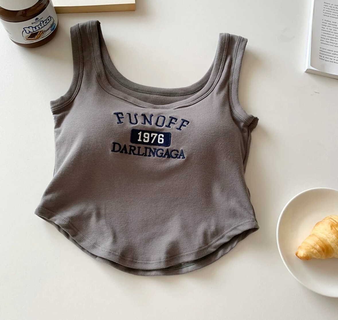 Sleek Grey Logo Crop Tank Top for Women-image