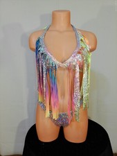 Exotic dancer stripper medium multicolor two piece bikini dance outfit-dancewear