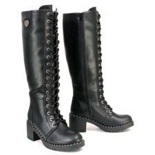 Milwaukee Leather 9442 Women Black Lace-Up Tall Boots w/ Platform Heel & Studs