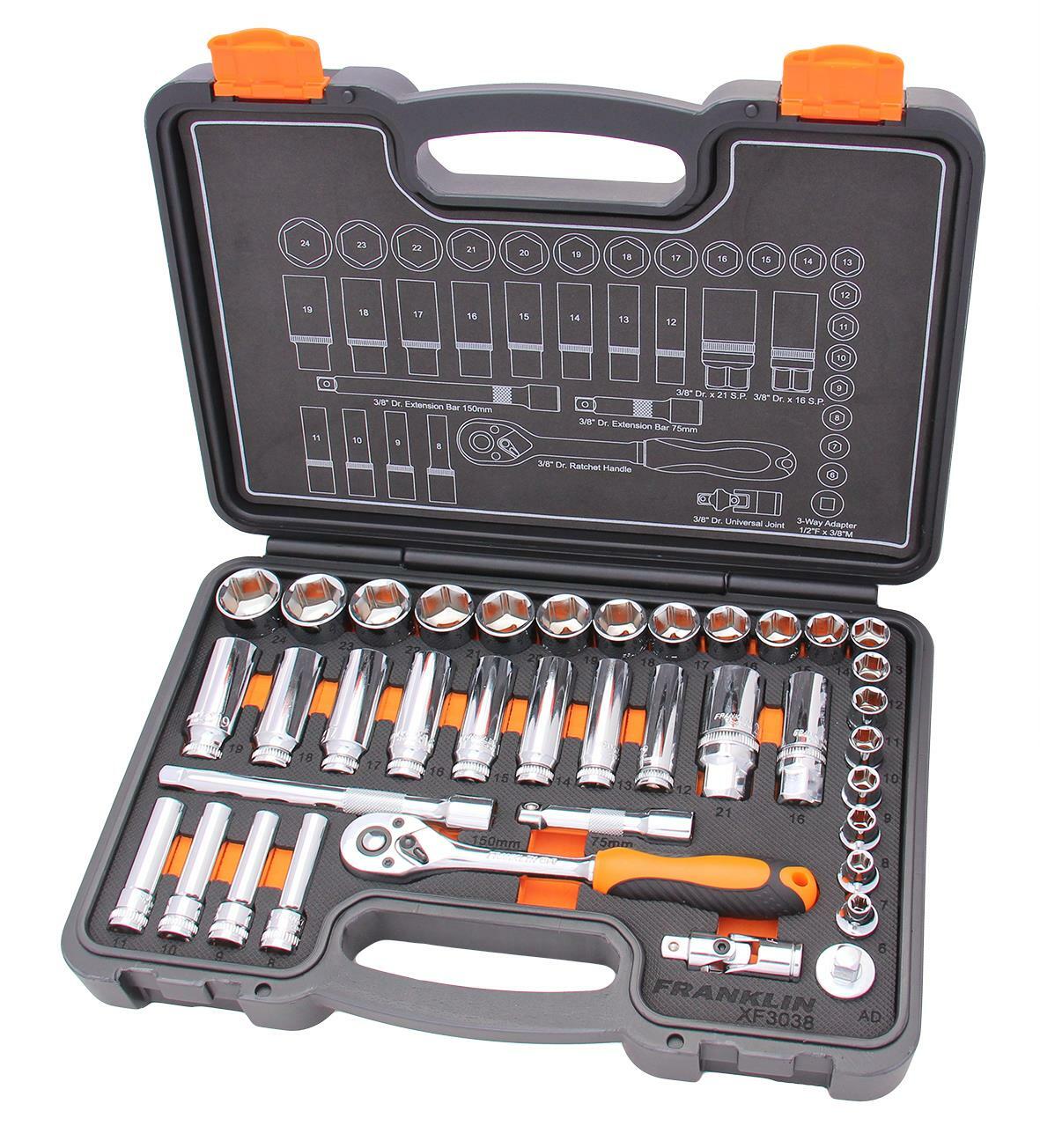 Franklin 38 Piece 3/8in Drive 6 Point Standard & Deep Socket Set 6 - 24mm XF3038