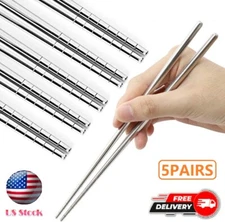 5Pairs Reusable Non-Slip Design Korean Chinese Stainless Steel Chopsticks Gifts
