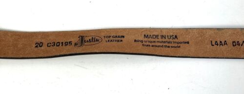 JUSTIN Belt Black Tooled Leather Rodeo Western Cowboy Buckle USA Youth 25 $49 * - Picture 4 of 6