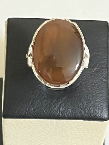 Elegant Men 925 Silver Ring Genuine Brown Yemen Agate Aqeeq عقيق يمني كبدي - Picture 4 of 14
