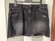 New Look Distressed Black Denim Mini Skirt Cotton size UK 14