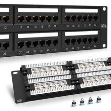 2U 48 Port Patch Panel CAT6A Rack Mount 19 Inch Ethernet Punch Down Cabling
