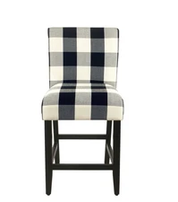 HomePop 24" Wood and Fabric Plaid Pattern Parsons Counter Stool in Black