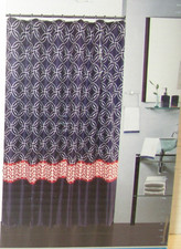 15-PC Peva Shower Curtain Set, Hooks Soap Pump Toothbrush Holder Navy Blue 70X72