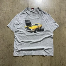 Ford Mustang Boss 302 Shirt Mens Large Gray Graphic Muscle Car Tee Short Sleeve