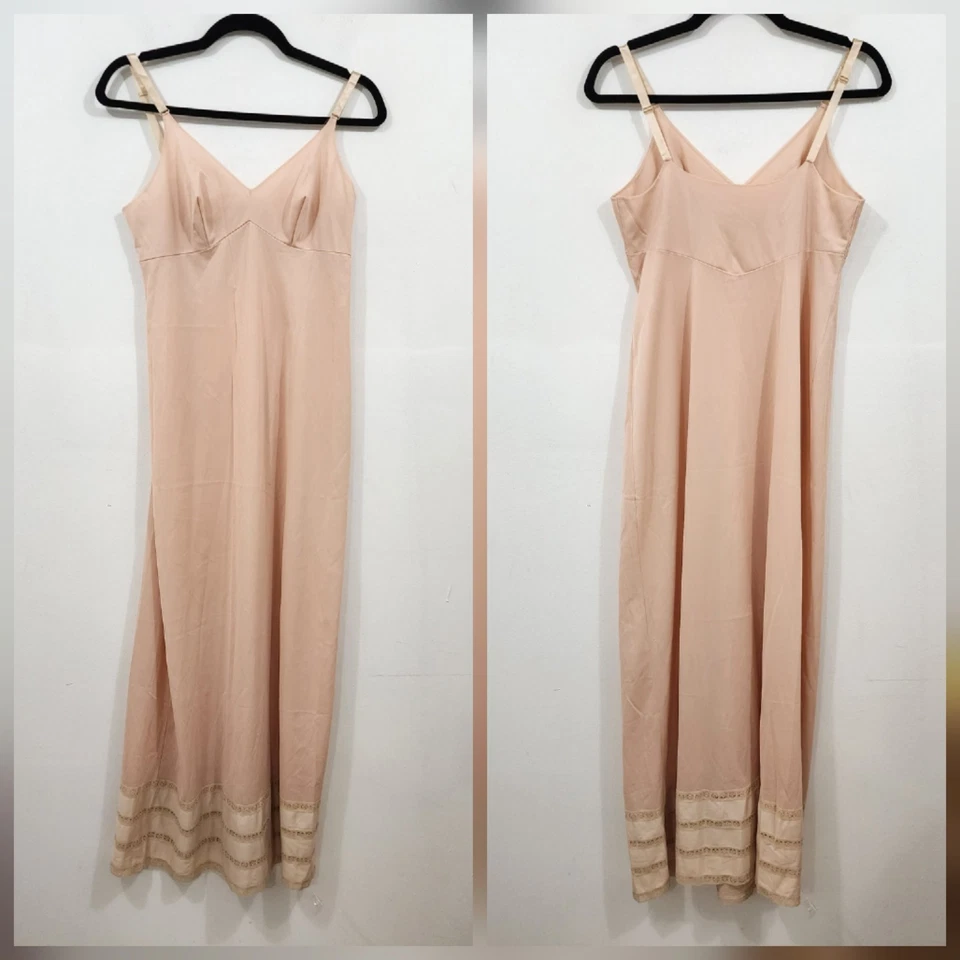 Maxi Deslizamiento Completo Vintage Años 70 Gossard Artemis Tostado Desnudo Antrón Nylon Encaje Ribete Talla 36 Foto 2 de 4