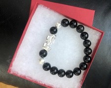 925 Silver Pixiu Feng Shui Black Obsidian Bracelet 10mm